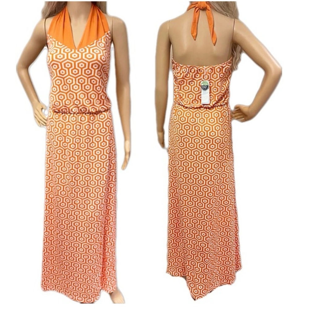 NWT Mud Pie Leighton 3 Way Maxi Dress Orange/White
